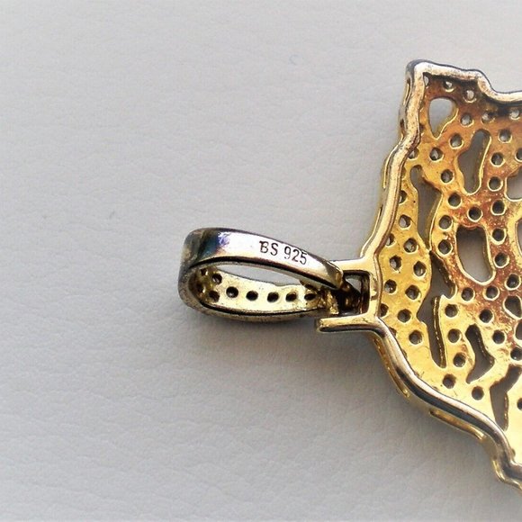 Designer Gold Gilded Sterling Silver Cubic Zirconia Cluster Jesus Face Pendant - Picture 5 of 5